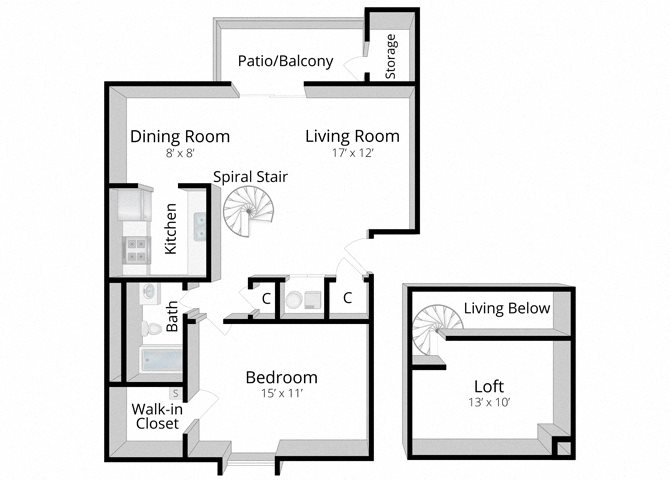 One Bedroom Apartment with Loft Bloomington Indiana